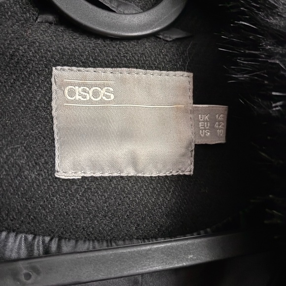 ASOS Faux fur collared princess coat, black, size US 10 - Picture 3 of 5